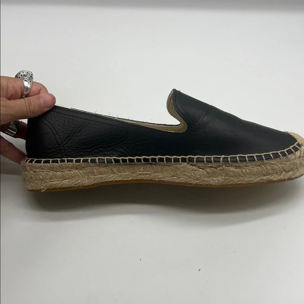 Soludos - Black Leather Espadrille Round Toe Smoking Platform Shoes Size 10